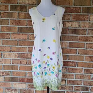 August Silk Floral Dress Sleeveless Size 6 Waffle Knit Off White Spring Easter